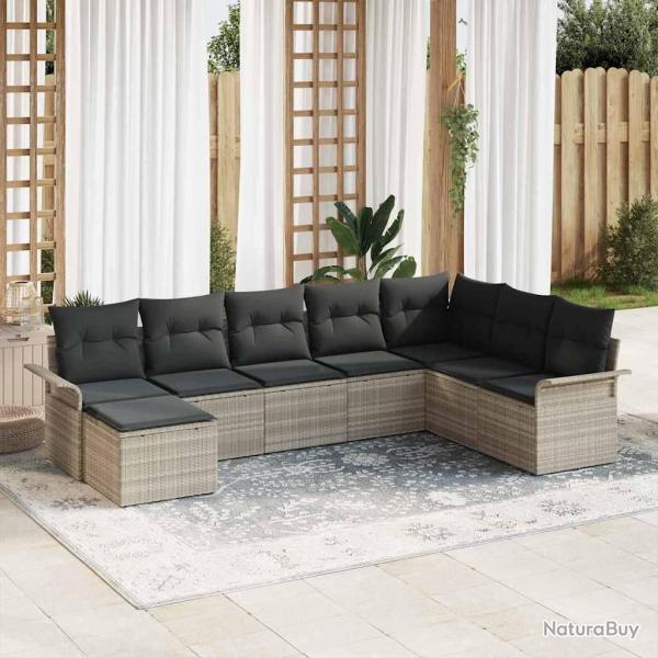 Ensemble de canap� de 8 pcs Gris clair polyrotin