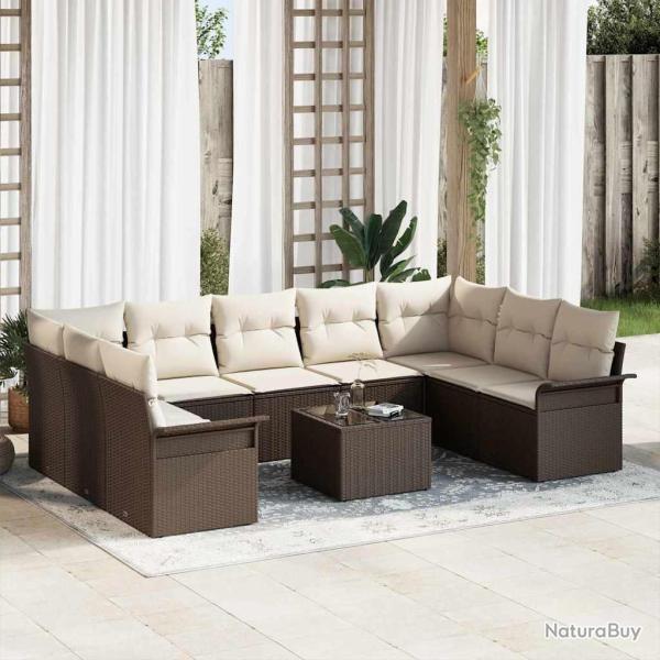 Ensemble de canap�, 10 pi�ces, en polyrotin marron, pour le jardin