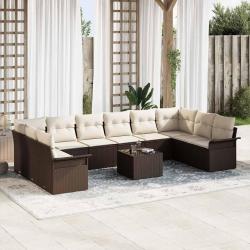 Ensemble de canap&eacute; de 11 pcs Marron Poly rotin
