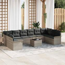 Ensemble de canap&eacute; de 11 pcs Gris clair Poly rotin