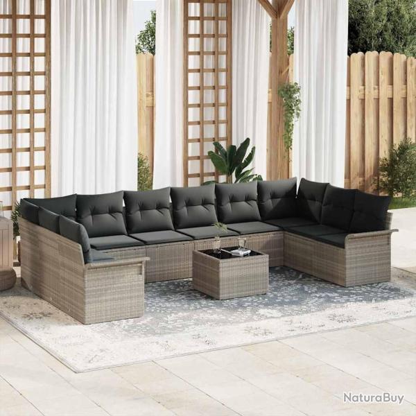 Ensemble de canap� de 11 pcs Gris clair Poly rotin