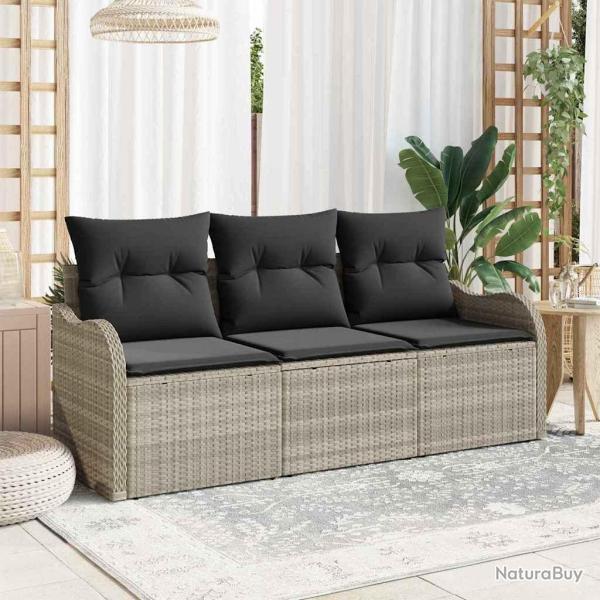 Ensemble de canap� de 3 pcs Gris clair polyrotin