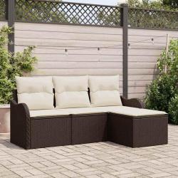 Ensemble de canap&eacute; de 4 pcs Marron Poly rotin