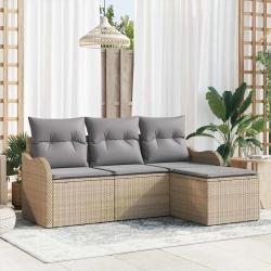 Ensemble de canap&eacute; de avec coussin 4 pcs Beige polyrotin