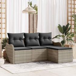 Ensemble de canap&eacute; de 4 pcs Gris clair Poly rotin