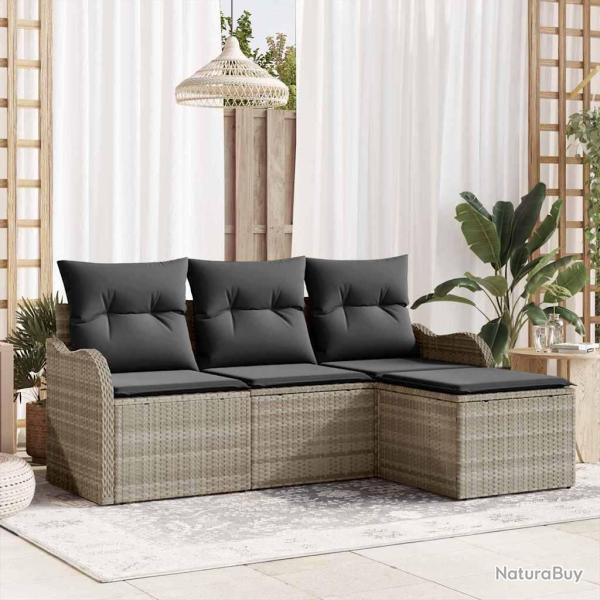 Ensemble de canap� de 4 pcs Gris clair Poly rotin