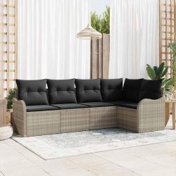Ensemble de canap&eacute; de 5 pcs Gris clair Poly rotin