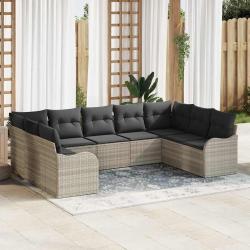Ensemble de canap&eacute; de 9 pcs Gris clair Poly rotin