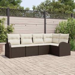 Ensemble de Canap&eacute;s avec coussin 5 pcs Marron Polyester
