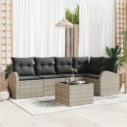 Ensemble de Canap&eacute;s avec coussin 6 pcs Gris clair Polyester