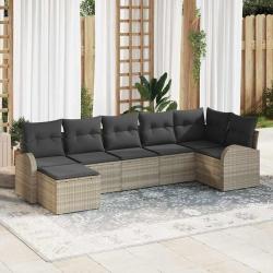 Ensemble de canap&eacute; de 7 pcs Gris clair Poly Rattan