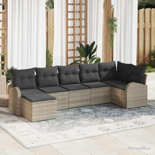 Ensemble de canap� de 7 pcs Gris clair Poly Rattan