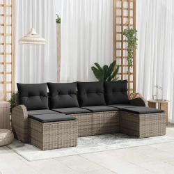 Ensemble de canap&eacute; de 6 pcs Gris Poly Rattan