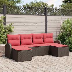 Ensemble de canap&eacute; de 6 pcs Marron Poly Rattan