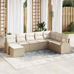 Ensemble de canap&eacute; de 8 pcs Beige Poly Rattan