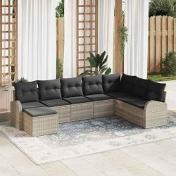 Ensemble de canap&eacute; de 8 pcs Gris clair Poly rotin