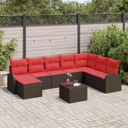 Ensemble de canap&eacute; de 9 pcs Marron Poly Rattan