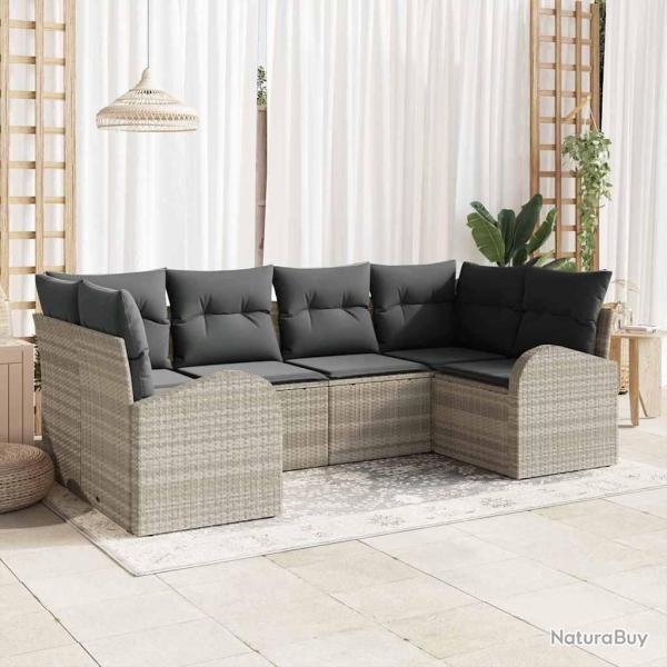 Ensemble de canap� de 6 pcs Gris clair Poly Rattan