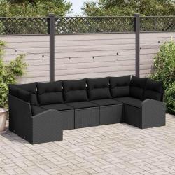 Ensemble de canap&eacute; de 7 pcs Noir Poly Rattan