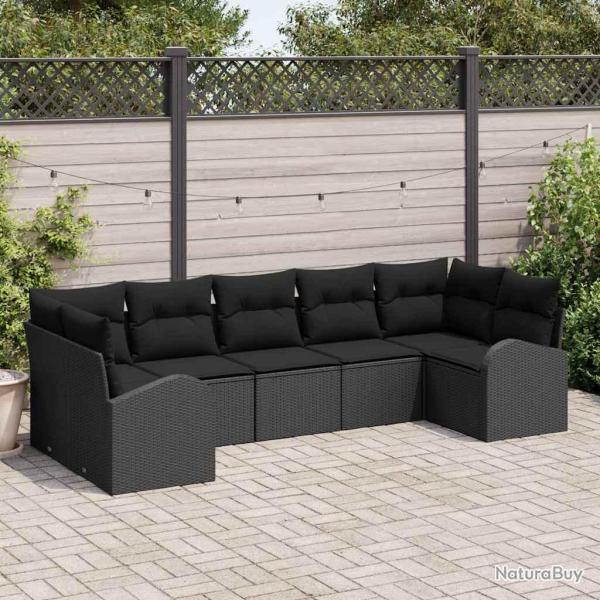 Ensemble de canap� de 7 pcs Noir Poly Rattan