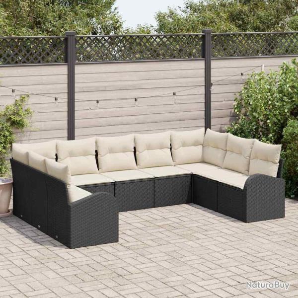 Ensemble de Canap�s avec coussin 9 pcs Noir Poly Rattan