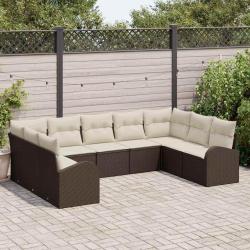 Ensemble de Canap&eacute;s avec coussin 9 pcs Marron Poly Rattan