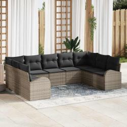 Ensemble de Canap&eacute;s avec coussin 9 pcs Gris Poly Rattan
