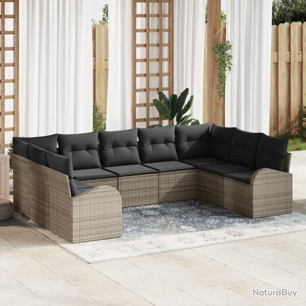 Ensemble de Canap�s avec coussin 9 pcs Gris Poly Rattan