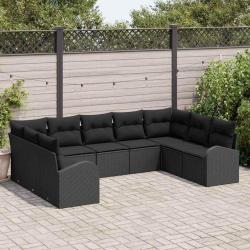 Ensemble de Canap&eacute;s avec coussin Noir Poly Rattan