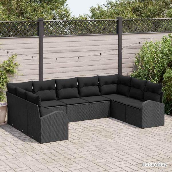 Ensemble de Canap�s avec coussin Noir Poly Rattan