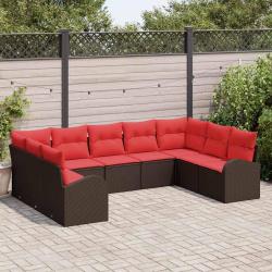 Ensemble de Canap&eacute;s avec coussin Marron Poly Rattan