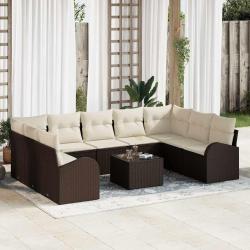 Ensemble de Canap&eacute;s avec coussin 10 pcs Marron Poly Rattan