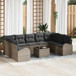 Ensemble de Canap&eacute;s avec coussin 10 pcs Gris Poly Rattan