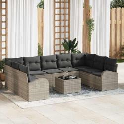 Ensemble de Canap&eacute;s avec coussin 10 pcs Gris clair Poly Rattan