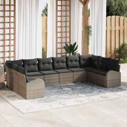 Ensemble de Canap&eacute;s avec coussin 10 pcs Gris Polyrotin