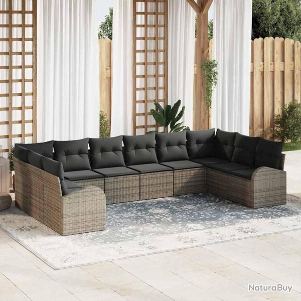 Ensemble de Canap�s avec coussin 10 pcs Gris Polyrotin