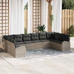 Ensemble de Canap&eacute;s avec coussin 10 pcs Gris clair Polyrotin