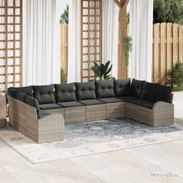 Ensemble de Canap�s avec coussin 10 pcs Gris clair Polyrotin