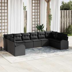 Ensemble de Canap&eacute;s avec coussin 10 pcs Noir Polyrotin