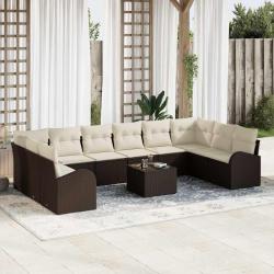 Ensemble de Canap&eacute;s avec coussin 11 pcs Marron Polyrotin