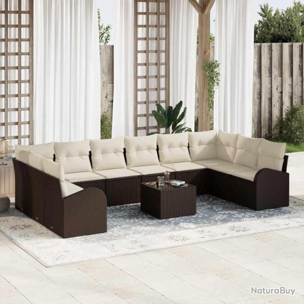 Ensemble de Canap�s avec coussin 11 pcs Marron Polyrotin