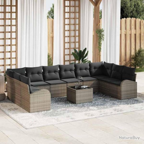 Ensemble de Canap�s avec coussin 11 pcs Gris Polyrotin