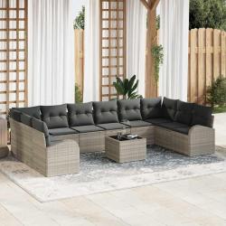 Ensemble de Canap&eacute;s avec coussin 11 pcs Gris clair Polyrotin