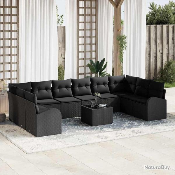 Ensemble de Canap�s avec coussin 11 pcs Noir Polyrotin
