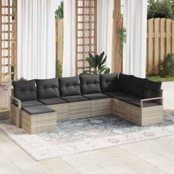 Ensemble de Canap&eacute;s avec coussin 7 pcs Gris clair polyrotin