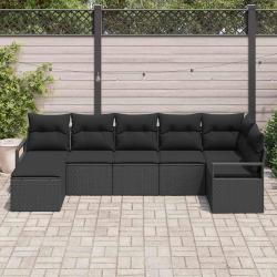 Ensemble de Canap&eacute;s avec coussin 7 pcs Noir polyrotin