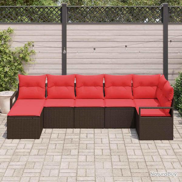 Ensemble de Canap�s avec coussin 7 pcs Marron polyrotin
