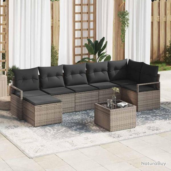 Ensemble de Canap�s avec coussin 8 pcs Gris polyrotin