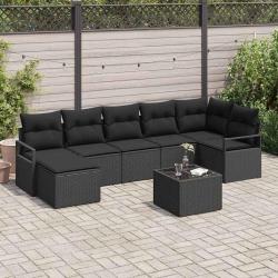 Ensemble de Canap&eacute;s avec coussin 8 pcs Noir polyrotin