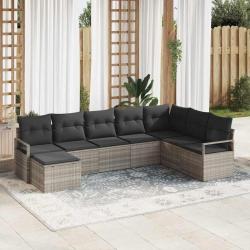 Ensemble de Canap&eacute;s avec coussin 8 pcs Gris clair polyrotin